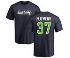Seattle Seahawks #37 Tre Flowers Navy Blue Name & Number Logo T-Shirt