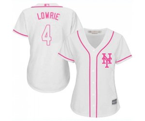 Women\'s New York Mets #4 Jed Lowrie Authentic White Fashion Cool Base Baseball Jersey