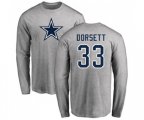 Dallas Cowboys #33 Tony Dorsett Ash Name & Number Logo Long Sleeve T-Shirt