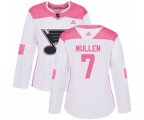 Women Adidas St. Louis Blues #7 Joe Mullen Authentic White Pink Fashion NHL Jersey