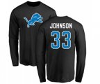 Detroit Lions #33 Kerryon Johnson Black Name & Number Logo Long Sleeve T-Shirt