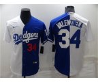 Los Angeles Dodgers #34 Toro Valenzuela White Blue Split Cool Base Stitched Baseball Jersey