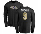 Baltimore Ravens #9 Justin Tucker Black Name & Number Logo Long Sleeve T-Shirt