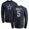 Dallas Cowboys #5 Dan Bailey Navy Blue Name & Number Logo Long Sleeve T-Shirt