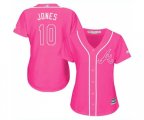 Women's Atlanta Braves #10 Chipper Jones Authentic Pink Fashion Cool Base Baseball Jersey