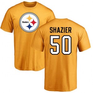 Pittsburgh Steelers #50 Ryan Shazier Gold Name & Number Logo T-Shirt