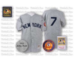 1952 New York Yankees #7 Mickey Mantle Authentic Grey Throwback Baseball Jersey