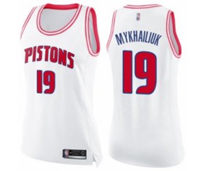 Women\'s Detroit Pistons #19 Sviatoslav Mykhailiuk Swingman White Pink Fashion Basketball Jersey