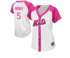 Women's New York Mets #5 David Wright Replica White Pink Splash Fashion Baseball Jersey