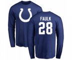 Indianapolis Colts #28 Marshall Faulk Royal Blue Name & Number Logo Long Sleeve T-Shirt