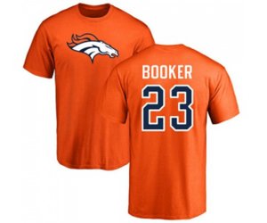 Denver Broncos #23 Devontae Booker Orange Name & Number Logo T-Shirt