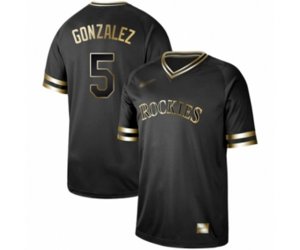 Colorado Rockies #5 Carlos Gonzalez Authentic Black Gold Fashion Baseball Jersey