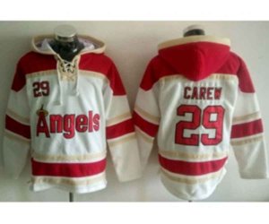 Los Angeles Angels Of Anaheim #29 Rod Carew White Sawyer Hooded Sweatshirt Baseball Hoodie