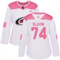 Women Carolina Hurricanes #74 Jaccob Slavin Authentic White Pink Fashion NHL Jersey