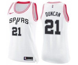 Women\'s San Antonio Spurs #21 Tim Duncan Swingman White Pink Fashion Basketball Jersey