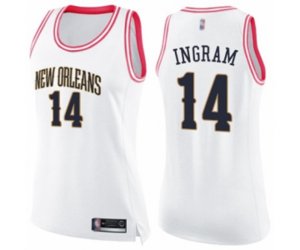 Women\'s New Orleans Pelicans #14 Brandon Ingram Swingman White Pink Fashion Basketball Jersey