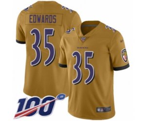 Baltimore Ravens #35 Gus Edwards Limited Gold Inverted Legend 100th Season Football Jersey
