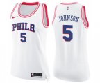 Women's Philadelphia 76ers #5 Amir Johnson Swingman White Pink Fashion Basketball Jersey