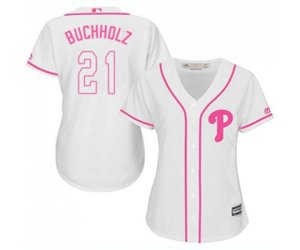 Women\'s Philadelphia Phillies #21 Clay Buchholz Authentic White Fashion Cool Base Baseball Jersey