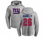 New York Giants #26 Saquon Barkley Ash Name & Number Logo Pullover Hoodie