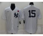 New York Yankees #15 Thurman Munson White No Name Stitched Rose Nike Cool Base Throwback Jersey