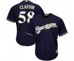Milwaukee Brewers #58 Alex Claudio Replica Navy Blue Alternate Cool Base Baseball Jersey
