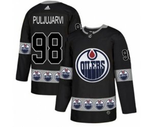 Edmonton Oilers #98 Jesse Puljujarvi Authentic Black Team Logo Fashion NHL Jersey