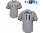 New York Yankees #11 Brett Gardner Replica Grey Road MLB Jersey
