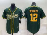 Green Bay Packers #12 Aaron Rodgers Green Yellow Stitched MLB Cool Base Nike Baseball Jersey