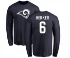 Los Angeles Rams #6 Johnny Hekker Navy Blue Name & Number Logo Long Sleeve T-Shirt