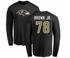 Baltimore Ravens #78 Orlando Brown Jr. Black Name & Number Logo Long Sleeve T-Shirt