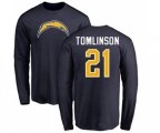 Los Angeles Chargers #21 LaDainian Tomlinson Navy Blue Name & Number Logo Long Sleeve T-Shirt