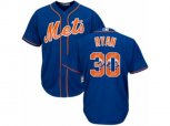 New York Mets #30 Nolan Ryan Authentic Royal Blue Team Logo Fashion Cool Base MLB Jersey
