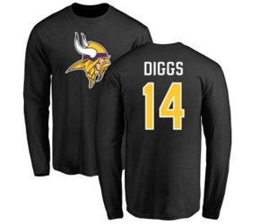 Minnesota Vikings #14 Stefon Diggs Black Name & Number Logo Long Sleeve T-Shirt