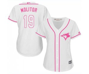 Women\'s Toronto Blue Jays #19 Paul Molitor Authentic White Fashion Cool Base Baseball Jersey