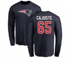 New England Patriots #65 Yodny Cajuste Navy Blue Name & Number Logo Long Sleeve T-Shirt