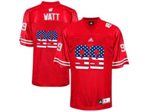 2016 US Flag Fashion-Men\'s Wisconsin Badgers J.J Watt #99 College Football Jersey - Red