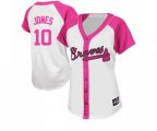 Women's Atlanta Braves #10 Chipper Jones Authentic White Pink Splash Fashion Baseball Jersey