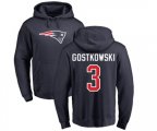 New England Patriots #3 Stephen Gostkowski Navy Blue Name & Number Logo Pullover Hoodie