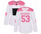 Women Adidas Philadelphia Flyers #53 Shayne Gostisbehere Authentic White Pink Fashion NHL Jersey