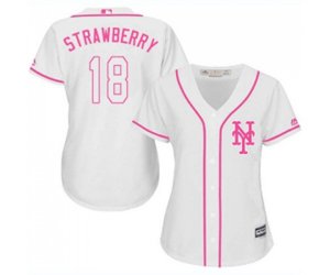 Women\'s New York Mets #18 Darryl Strawberry Authentic White Fashion Cool Base Baseball Jersey
