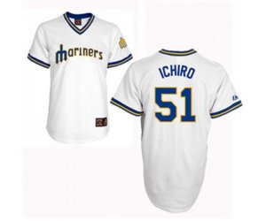 Seattle Mariners #51 Ichiro Suzuki Replica White Cooperstown Throwback Baseball Jersey