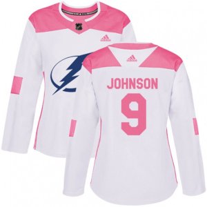 Women Tampa Bay Lightning #9 Tyler Johnson Authentic White Pink Fashion NHL Jersey