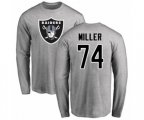 Oakland Raiders #74 Kolton Miller Ash Name & Number Logo Long Sleeve T-Shirt