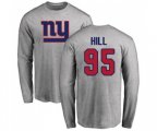 New York Giants #95 B.J. Hill Ash Name & Number Logo Long Sleeve T-Shirt