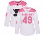 Women Adidas St. Louis Blues #49 Ivan Barbashev Authentic White Pink Fashion NHL Jersey