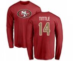San Francisco 49ers #14 Y.A. Tittle Red Name & Number Logo Long Sleeve T-Shirt
