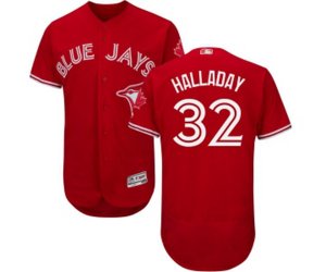 Toronto Blue Jays #32 Roy Halladay Scarlet Flexbase Authentic Collection Alternate Baseball Jersey