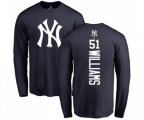 MLB Nike New York Yankees #51 Bernie Williams Navy Blue Backer Long Sleeve T-Shirt