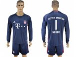 Bayern Munchen #1 Neuer Dark Blue Goalkeeper Long Sleeves Soccer Club Jersey